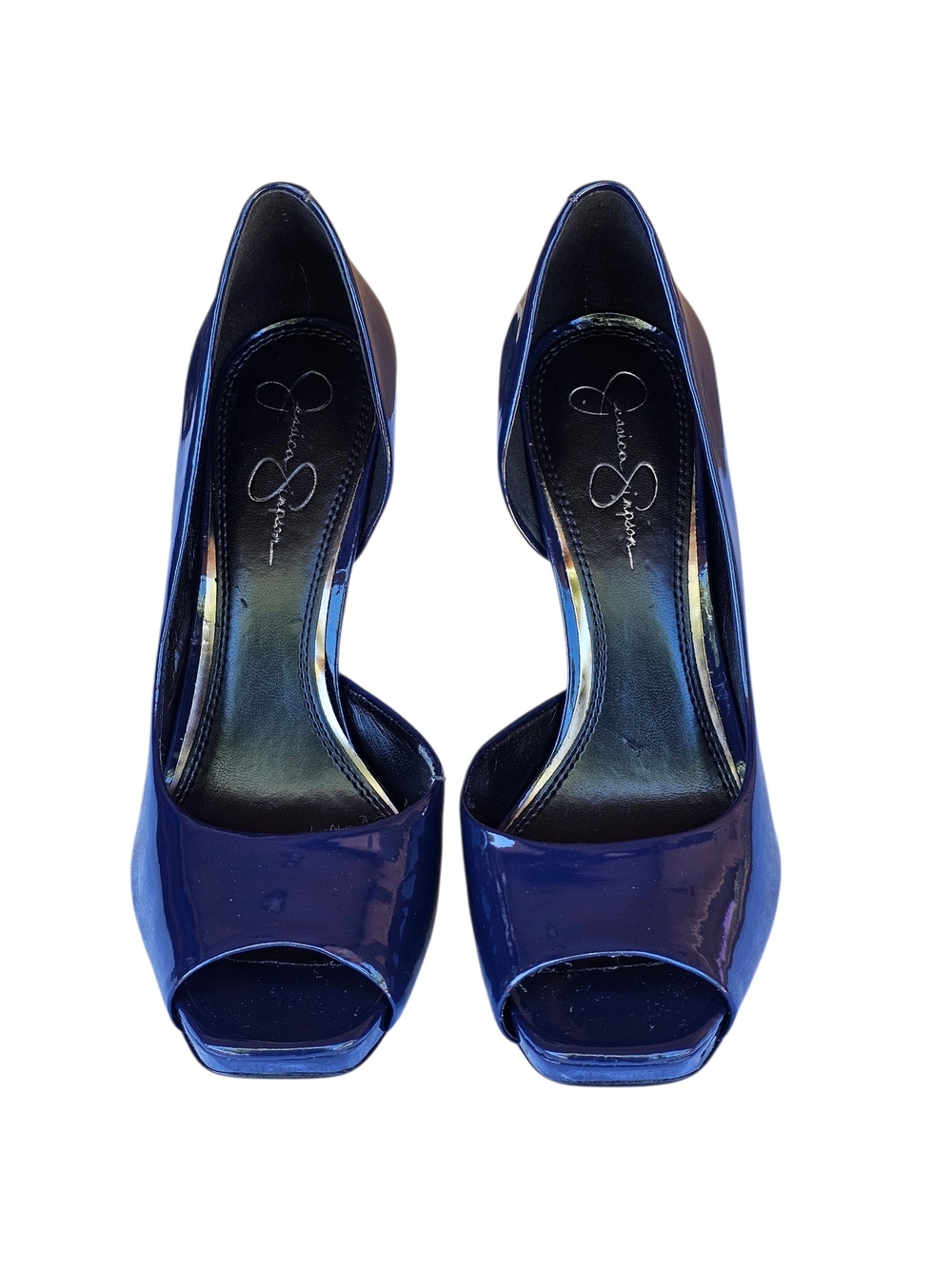 Jessica Simpson Navy Patent Peep-Toe Stiletto Heels - Picture 3 of 6